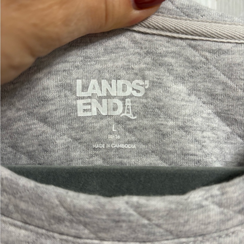 Lands' End Light Gray Quilted Sweatshirt Large Cozy Oversized - Picture 3 of 6